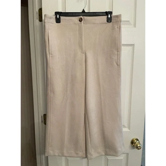 Ann Taylor Kate Women's Faux Suede Wide Leg Pants Cream High Rise Size XL - Picture 2 of 14
